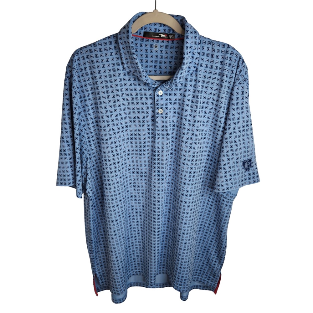 RLX Ralph Lauren Polo Shirt Men's XL Blue Geometric Golf Performance Wicking